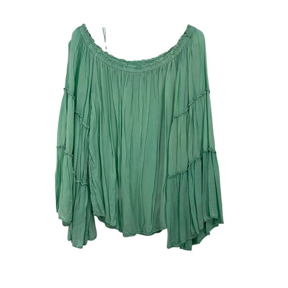 Umgee Womens Mint Green Off-Shoulder Boho Top Blouse Tiered Bell Sleeves Size M - Picture 12 of 12
